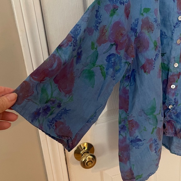 Cut Loose boho chic gorgeous women’s size Medium floral print linen blouse top - Picture 5 of 9